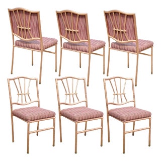 Late 20th Century Shelby Williams Faux Bamboo Pink Rose Gold Upholstered Banquet Chairs - Set of 6 For Sale