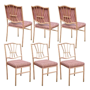 Late 20th Century Shelby Williams Faux Bamboo Pink Rose Gold Upholstered Banquet Chairs - Set of 6