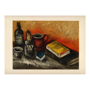 1958 Vlaminck Lithograph 27 Still Life With Whisky Bottle