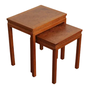 1970s Mid Century Asian Burlwood Top Nesting Tables - A Pair