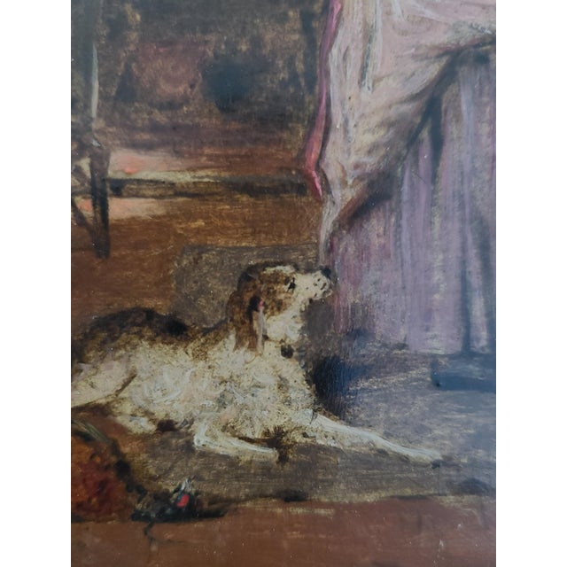 Paper Antique 19th Century Oil Painting Rustic Cottage Interior Husband Wife & Dog For Sale - Image 7 of 12