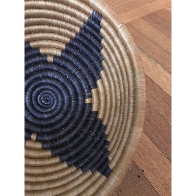 African African Hand-Made Round Basket, 11.75 In. Diameter X 3.75 In. High, Natural and Black For Sale - Image 3 of 6