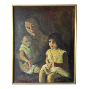 1971 Vintage “Mother and Children” Oil on Canvas Painting by Zelda Goldstein