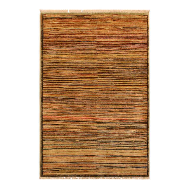 1990s Boho Chic Gabbeh Tan/Brown Hand-Knotted Wool Rug -2'10 X 4'9 For Sale