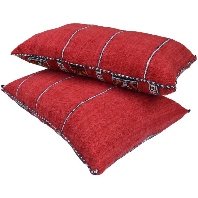 Vintage Handwoven Diamond-Patterned & Striped Berber Pillows - Set of 2 For Sale - Image 10 of 11