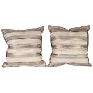 Horsehide and Ultra Suede Banded Pillows - a Pair For Sale