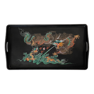 Dragon Design Large Black Lacquer Chinoiserie Wooden Vintage Tray