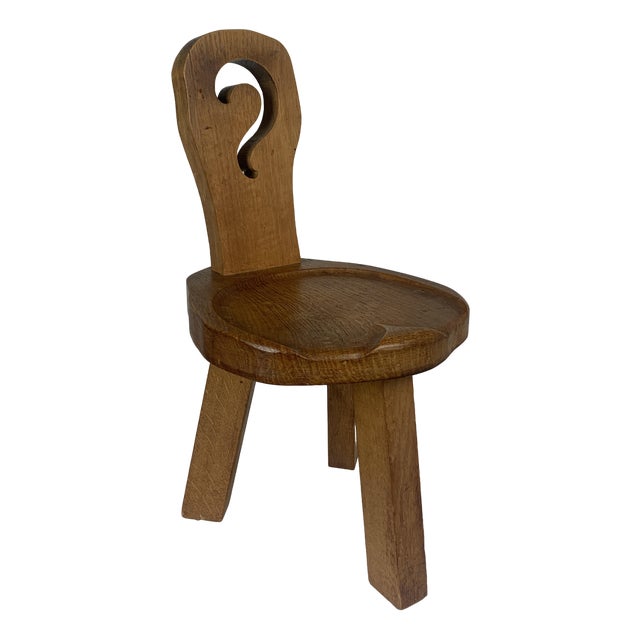 Brutalist Sculptural Chunky Tripod Stool in Oak, 1960s For Sale