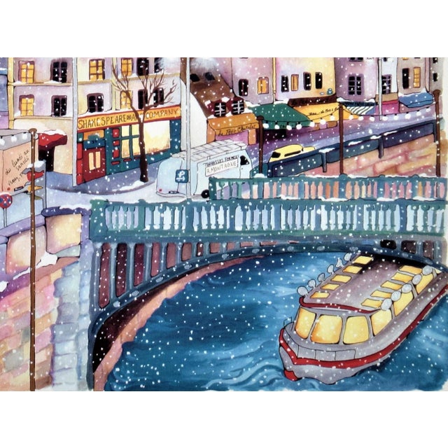 Linea Pergola, La Seine a Paris, Large original color serigraph, Circa 1990 For Sale - Image 4 of 7