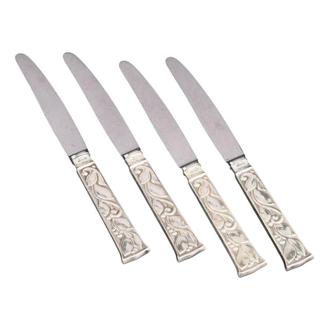 Fruit Knives in Sterling Silver and Stainless Steel by Evald Nielsen, 1930s, Set of 4 For Sale