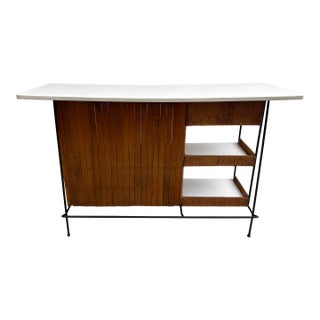 Mid-Century Modern Arthur Umanoff Bar Wrought Iron Wood Slat For Sale