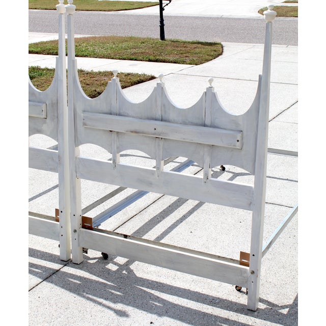 Pair of Vintage White Twin-Size Beds With Gothic Revival Style Headboards & Metal Frames For Sale - Image 13 of 17