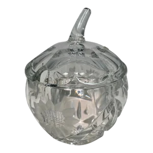 Antique Pumpkin Shaped Cut Glass Jam Jar With SunFlower Design From England