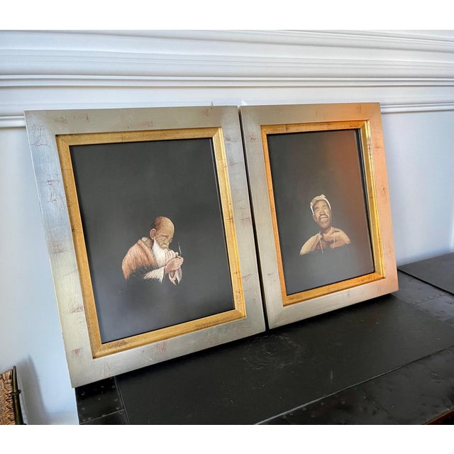 Artistically framed for display in a slight shadow frame with non-reflective pixie glass, these pair of embroidery art...