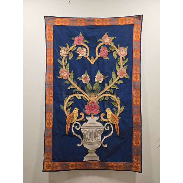 Large Floral and Bird Tapestry with Classical Urn, 1920 For Sale - Image 3 of 11