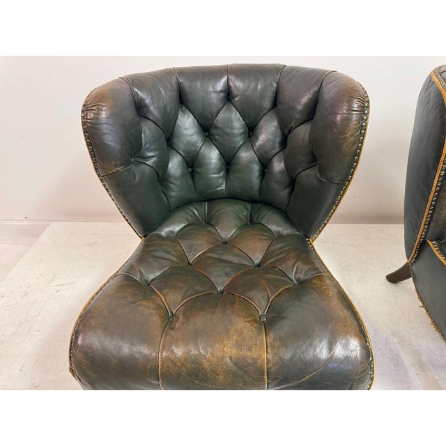 Danish Lounge Slipper Chairs in Green Patinated Leather, 1940s, Set of 2 For Sale - Image 18 of 18