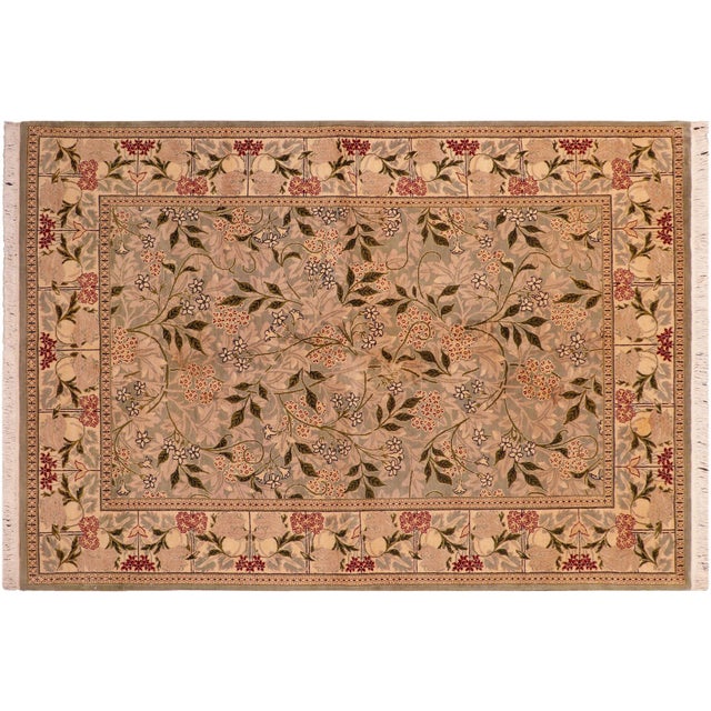 Green Shabby Chic Floral 1990's Pak-Persian Green/Beige Wool Rug - 6'2'' X 9'3'' For Sale - Image 8 of 9