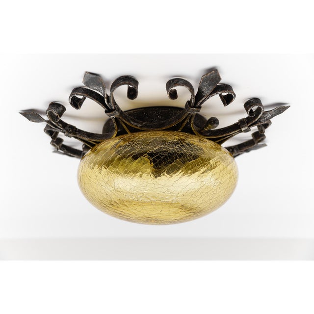 Mid-Century Modern Iron Glass Flush Mount Ceiling Light, 1960s For Sale - Image 3 of 13