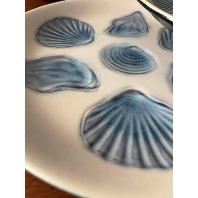 Vintage Embossed Blue Ceramic Oyster Plates, Set of 10 For Sale - Image 10 of 13