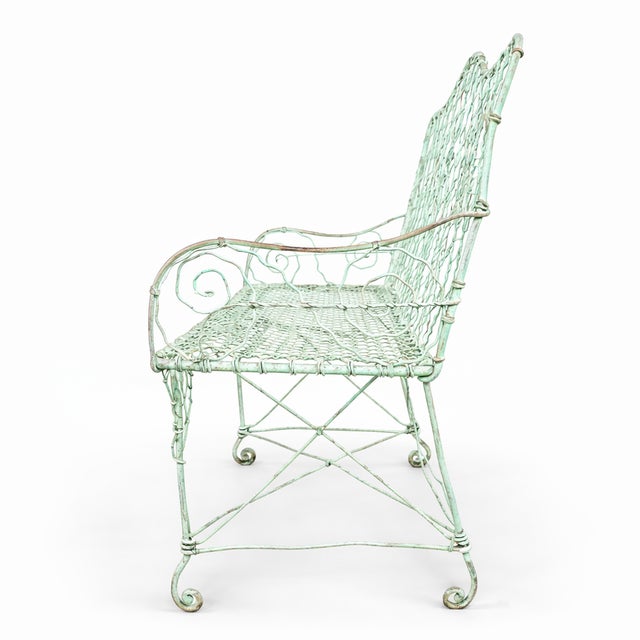 Late 19th Century Vintage Wrought Iron Garden Loveseat – Mint Green Patina, Victorian Style For Sale - Image 5 of 7