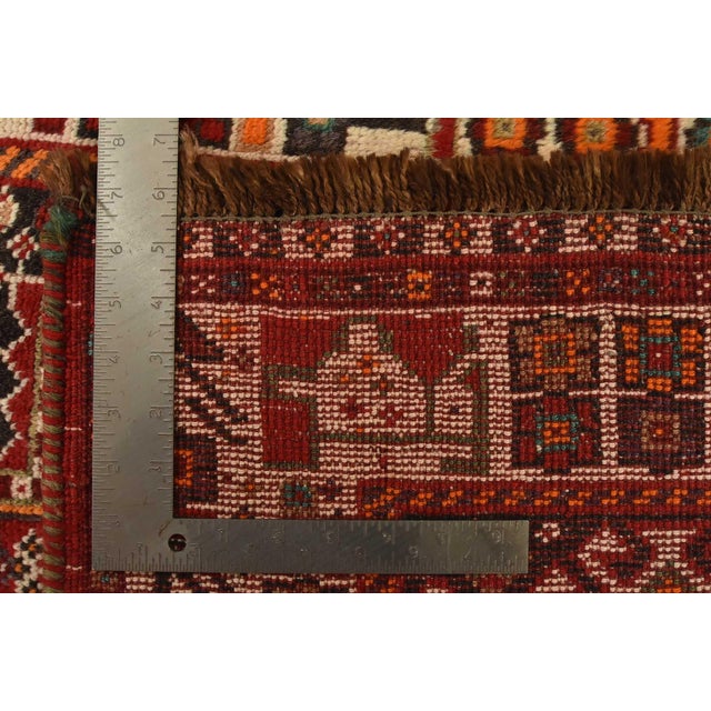 Shiraz Rug 3’10” X 5′ Red Wool Vintage Tribal Hand-Knotted Oriental Carpet For Sale - Image 13 of 13