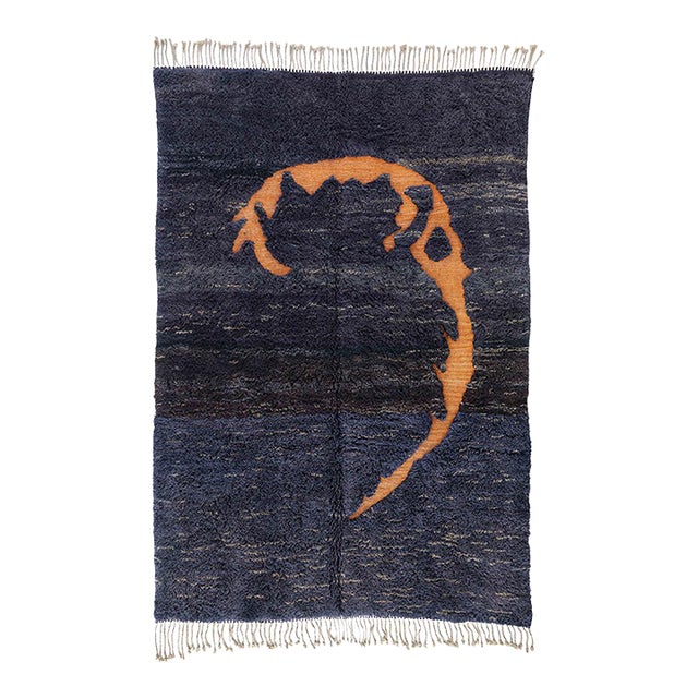 Abstract Hand-Knotted Moroccan Wool Rug | 9'11" X 6'8" | One of a Kind For Sale