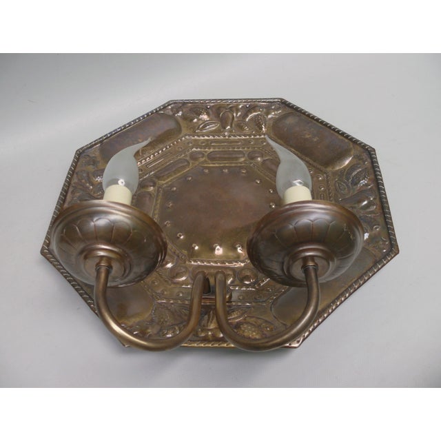 Vintage Art Nouveau Wall Lamp in Patinated Brass, 1890s For Sale - Image 4 of 17