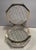 Octagonal MCM glass and brass jewelry, dresser box or casket. Unmarked, in the Baccarat style. Combined shipping...