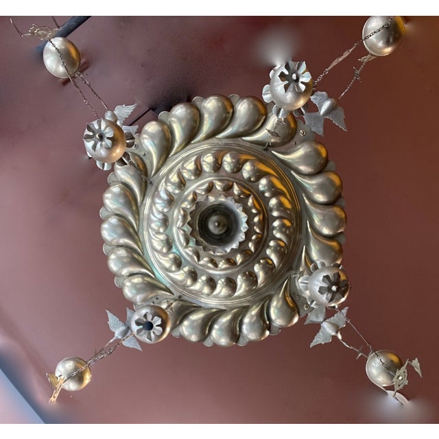 Metal Early 20th Century Indian Silvered Ceiling Medaillon For Sale - Image 7 of 9