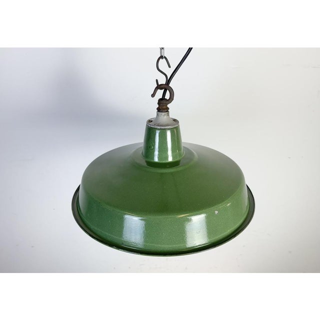 Metal Industrial Green Enamel Factory Pendant Lamp, 1960s For Sale - Image 7 of 17