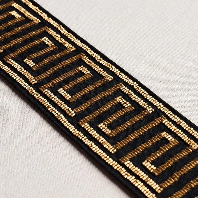 Contemporary SAMPLE - Schumacher Delphi Beaded Tape In Gold On Black For Sale - Image 3 of 4