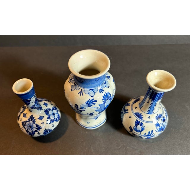 Vintage Group of Three Small Blue & White Delft Pottery Bud Vases For Sale - Image 4 of 11