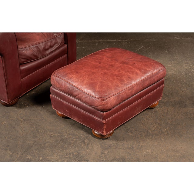 Late 20th Century Red Leather Armchair With Ottoman For Sale - Image 10 of 18