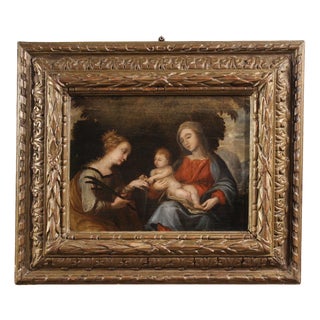 Mystical Marriage of Saint Catherine of Alexandria, 1630, Oil on Panel, Framed For Sale