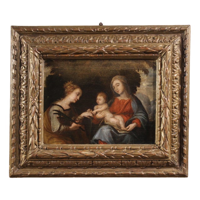 Mystical Marriage of Saint Catherine of Alexandria, 1630, Oil on Panel, Framed For Sale