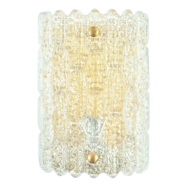 Mid-Century Modern Scandinavian Glass & Brass Wall Light by Carl Fagerlund for Orrefors, Sweden, 1960s For Sale