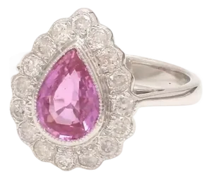 Natural 1.80 cts pink sapphire & 0.65 cts diamond ring in 18k gold