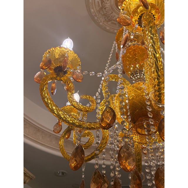 European Imprt Vintage Gilded Ombre Amber Ornate Glass Chandelier Lighting For Sale In Los Angeles - Image 6 of 7