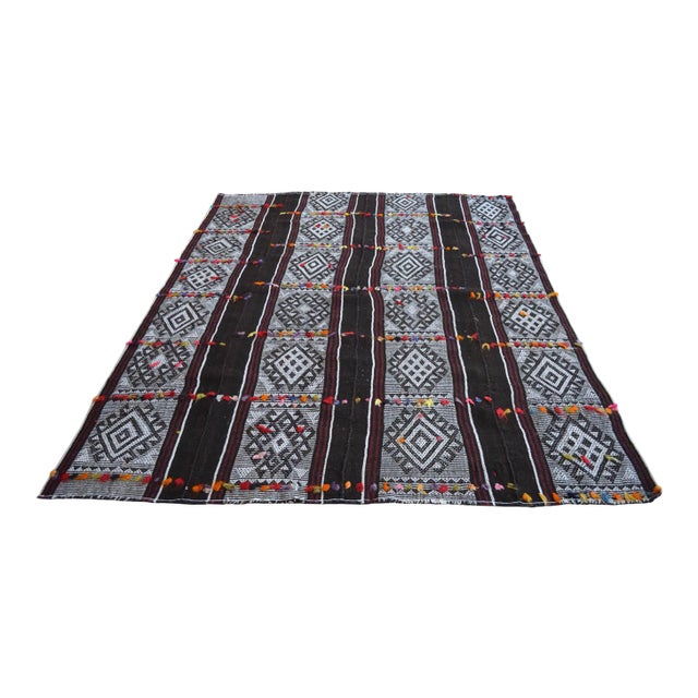 Vintage Primitive Kilim Hand-Woven Rug - 5'2" X 7' For Sale