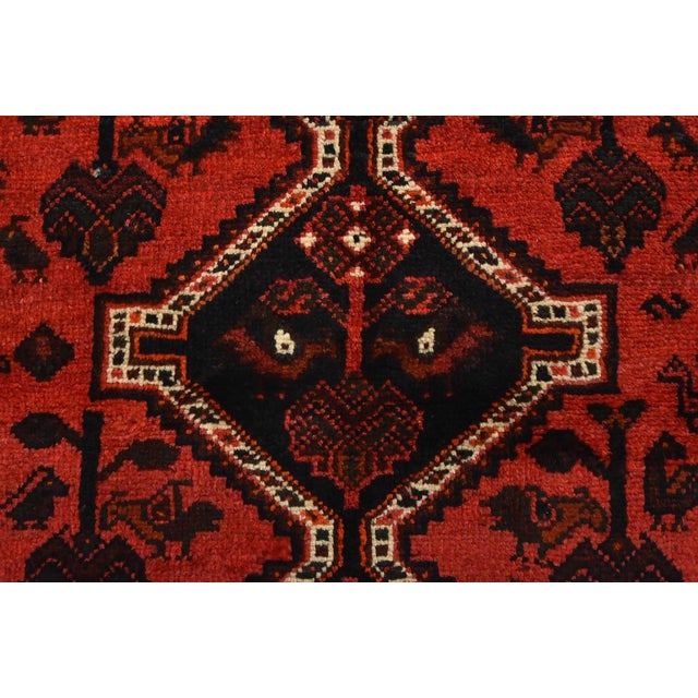Shiraz Rug 3’5” X 4’11” Red Wool Vintage Tribal Hand-Knotted Oriental Carpet For Sale In Philadelphia - Image 6 of 13