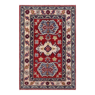 Bohemian Kazak Tribal Red/Beige Wool Rug - 2'0''x3'0'' For Sale