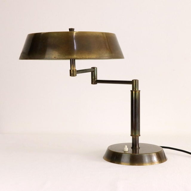 Mid-Century Brass Table Lamp with Pantograph Arm, Italy, 1940s For Sale - Image 4 of 11