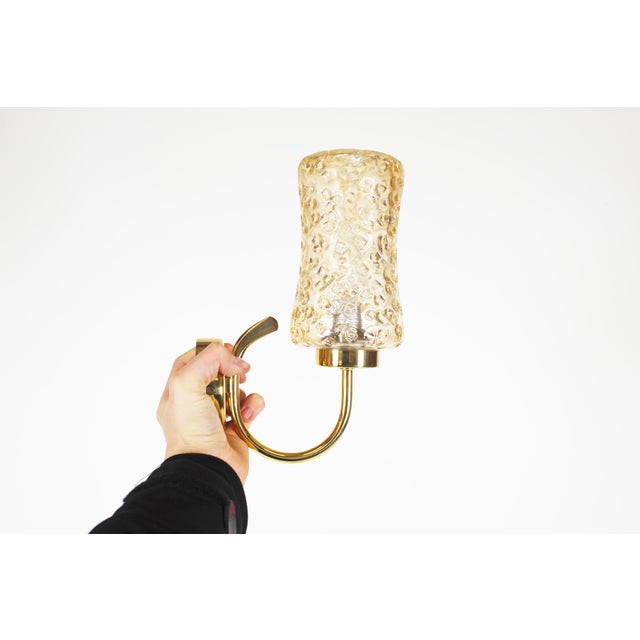 Metal Vintage Brass and Amber Glass Wall Lamps from Wila Leuchten, 1970s, Set of 2 For Sale - Image 7 of 11