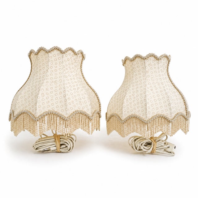 1960s Swedish Wall Sconces With Fringed Floral Fabric Shades, Hollywood Regency - a Pair For Sale - Image 6 of 6