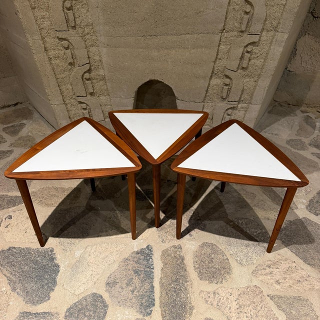 Arthur Umanoff Nesting Side Table Set Triangular Mid-Century Modern For Sale - Image 9 of 9