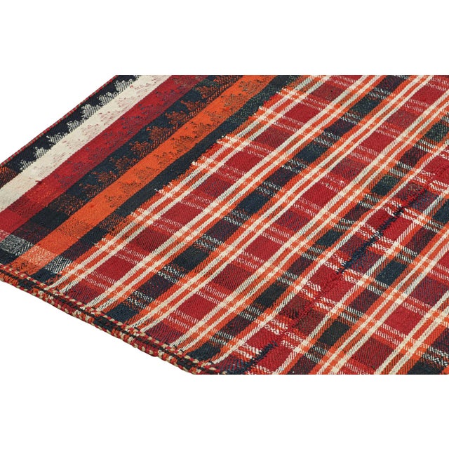 1950s 1950s Vintage Persian Kilim in Red With Plaid Multicolor Stripes by Rug & Kilim For Sale - Image 5 of 8