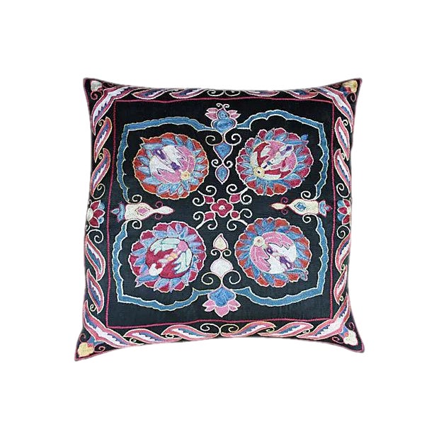 Mid 20th Century Silk Embroidered Uzbek Pillow For Sale