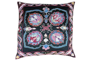 Mid 20th Century Silk Embroidered Uzbek Pillow