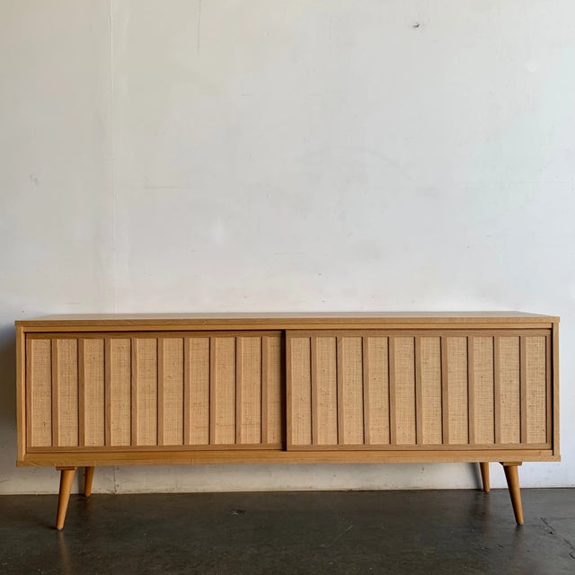 White Oak and Cane Credenza Angled Legs For Sale - Image 15 of 18