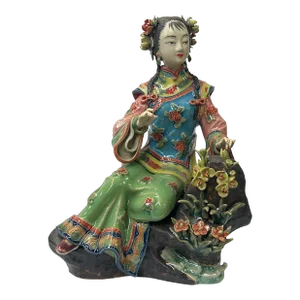 Chinese Oriental Porcelain Qing Style Dressing Teacups Lady Figure